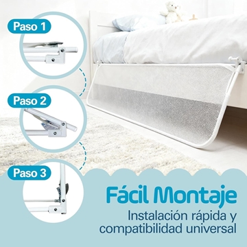 Barandilla de Seguridad para Cama 90 cm Plegable | Barrera Niños - Imagen 2