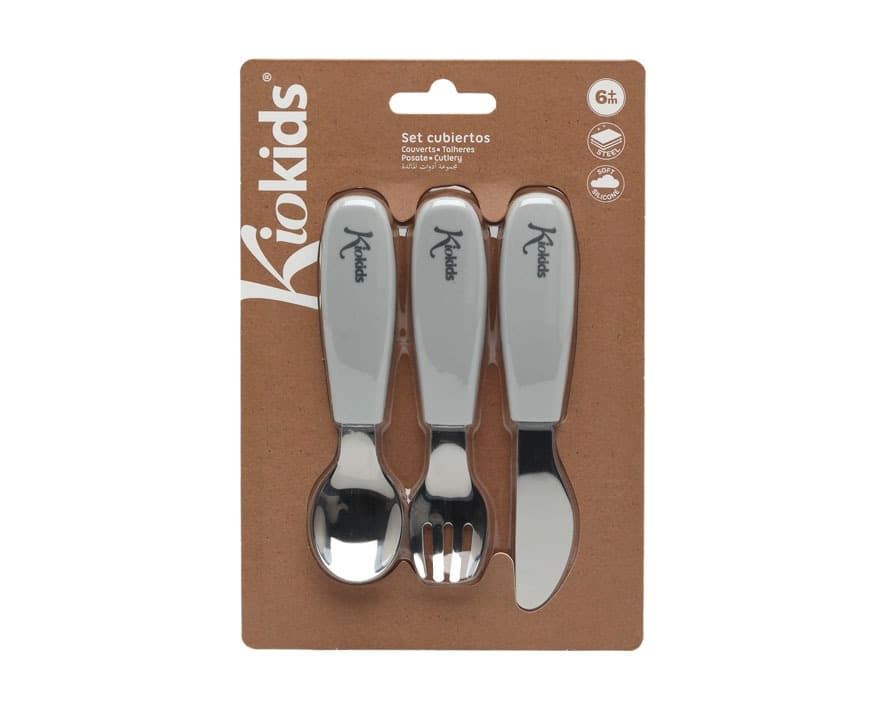 Set cubiertos acero inox con silicona Gris Kiokids - Imagen 2