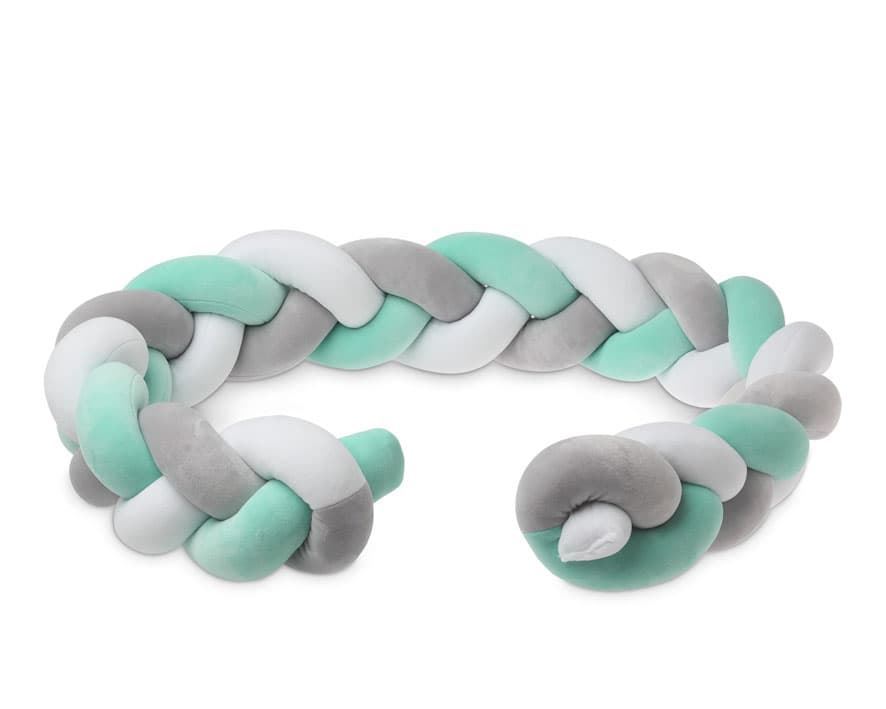 Trenza protectora para cuna y cama gris y menta 1,5 m - Imagen 1