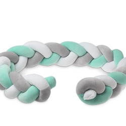 Trenza protectora para cuna y cama gris y menta 1,5 m - Imagen 1