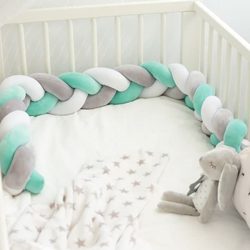Trenza protectora para cuna y cama gris y menta 1,5 m - Imagen 2