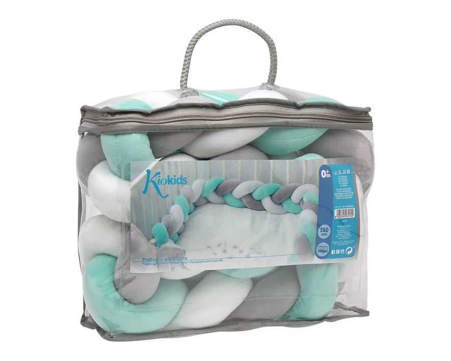 Trenza protectora para cuna y cama gris y menta 1,5 m - Imagen 3